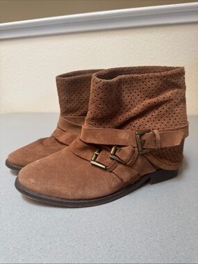 Zara Brown Suede Ankle Boots with Buckle Detail and Hidden Heal